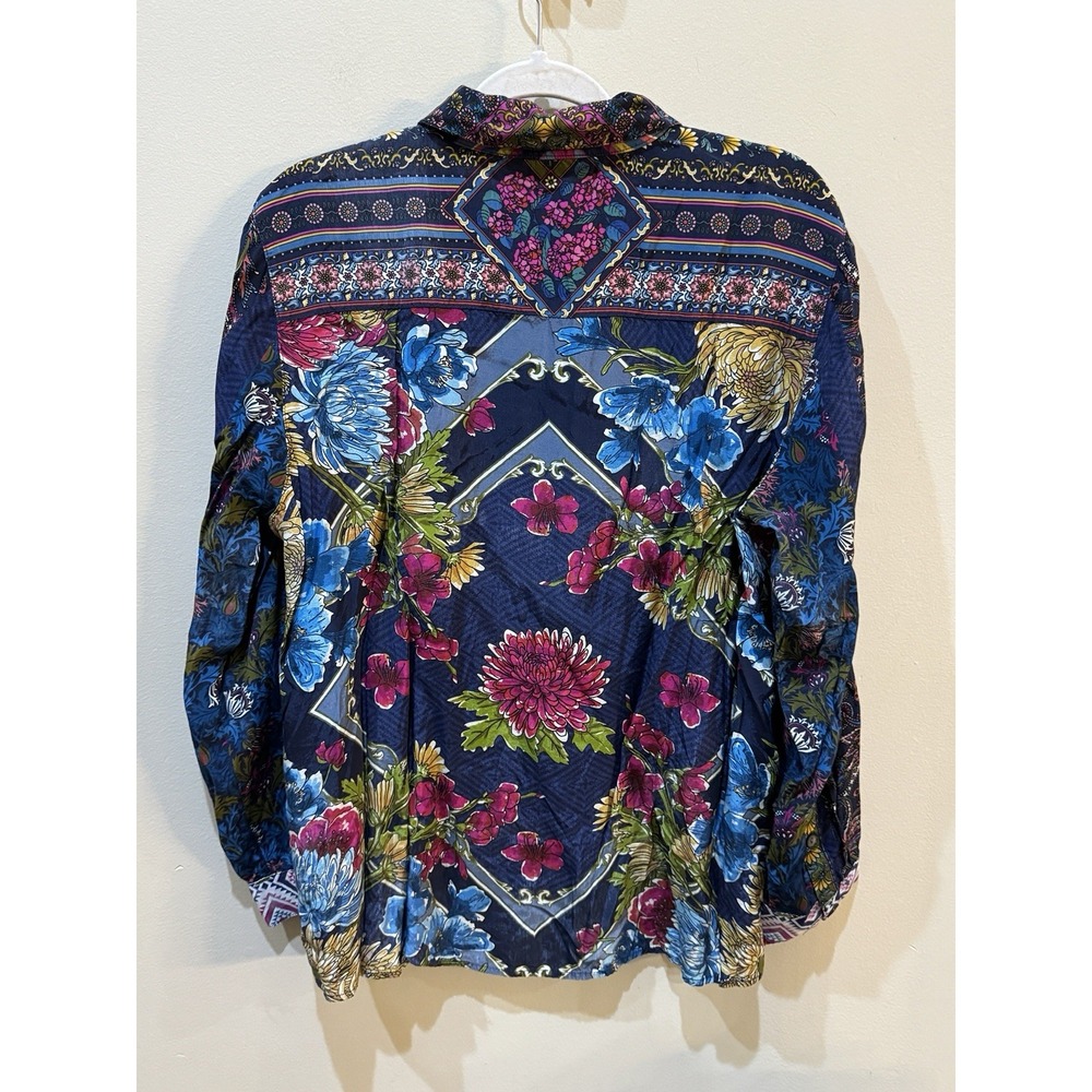 John Mark women's mixed-print button-front tunic‎ Size Large Silky Floral Boho - Picture 3 of 10